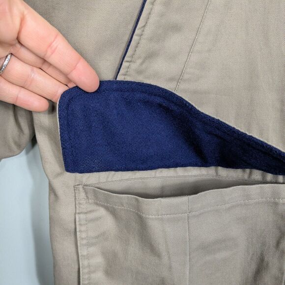 Vintage LL Bean Barn Jacket Mens L Tan Brown Leather Wool 80s 90s Chore Coat - Picture 10 of 16